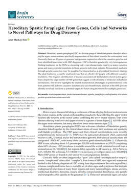 Hereditary Spastic Paraplegia: from Genes, Cells and Networks to Novel Pathways for Drug Discovery