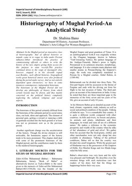 Historiography of Mughal Period-An Analytical Study