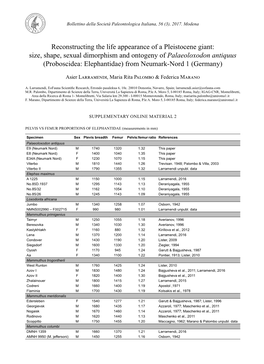 Size, Shape, Sexual Dimorphism and Ontogeny of Palaeoloxodon Antiquus (Proboscidea: Elephantidae) from Neumark-Nord 1 (Germany)