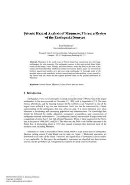 Seismic Hazard Analysis of Maumere, Flores: a Review of the Earthquake Sources