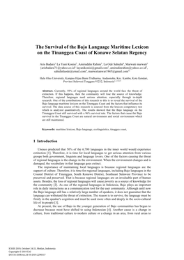 The Survival of the Bajo Language Maritime Lexicon on the Tinanggea Coast of Konawe Selatan Regency