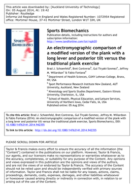 Sports Biomechanics an Electromyographic Comparison of a Modified Version of the Plank with a Long Lever and Posterior Tilt Vers