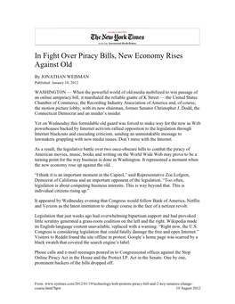 In Fight Over Piracy Bills, New Economy Rises Against Old