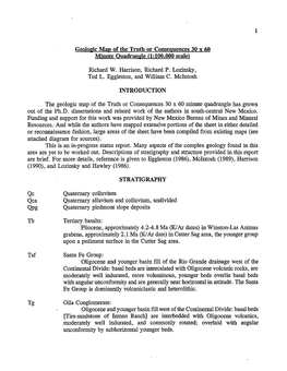 Geologic Map of the Truth Or Consequences 30' X 60' Minute