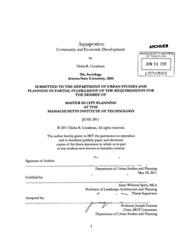 Aquaponics: ARCHNES Community and Economic Development MASSACHUSETTS INSTITUTE by of Tecf-WOLOGY