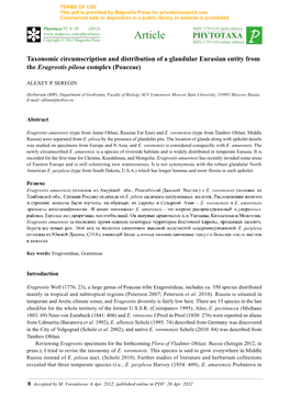 Taxonomic Circumscription and Distribution of a Glandular Eurasian Entity from the Eragrostis Pilosa Complex (Poaceae)