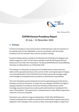 EUPAN German Presidency Report 01 July – 31 December 2020