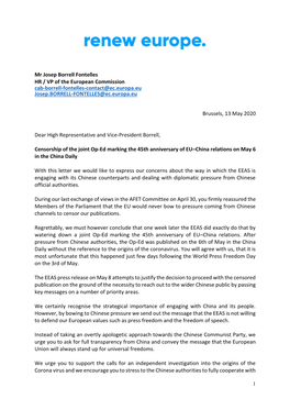 Mr Josep Borrell Fontelles HR / VP of the European Commission Cab-Borrell-Fontelles-Contact@Ec.Europa.Eu Josep.BORRELL-FONTELLES@Ec.Europa.Eu