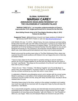 Mariah Carey Announces Headlining Residency at the Colosseum at Caesars Palace