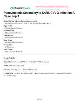 Pancytopenia Secondary to SARS-Cov 2 Infection-A Case Reprt