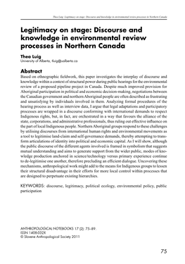Legitimacy on Stage: Discourse and Knowledge in Environmental Review Processes in Northern Canada