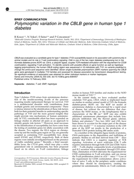 Polymorphic Variation in the CBLB Gene in Human Type 1 Diabetes