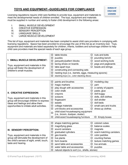 Toys and Equipment--Guidelines for Compliance