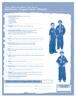 Uniform Inspection Sheet