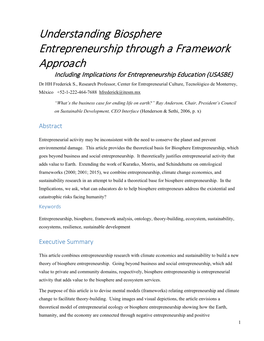 Understanding Biosphere Entrepreneurship Through A