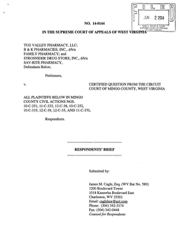 Respondent's Brief, Tug Valley Pharmacy, Et Al. V. Plaintiffs Below