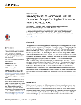 Recovery Trends of Commercial Fish: the Case of an Underperforming Mediterranean Marine Protected Area