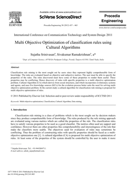 Multi Objective Optimization of Classification Rules Using Cultural Algorithms