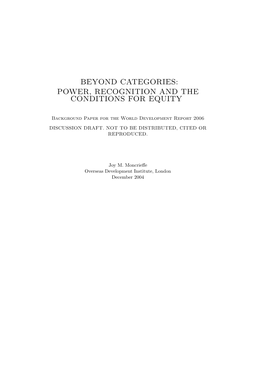 Beyond Categories: Power, Recognition and the Conditions for Equity
