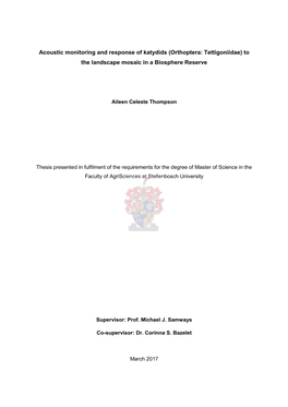 Acoustic Monitoring and Response of Katydids (Orthoptera: Tettigoniidae) to the Landscape Mosaic in a Biosphere Reserve