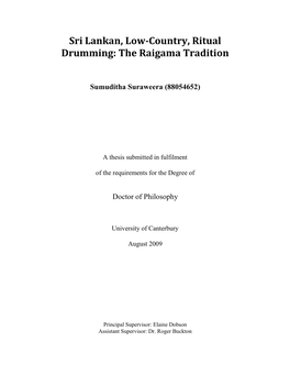 Sri Lankan, Low-Country, Ritual Drumming: the Raigama Tradition