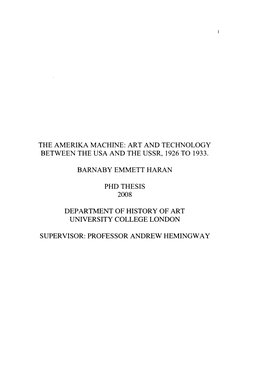 Art and Technology Between the Usa and the Ussr, 1926 to 1933