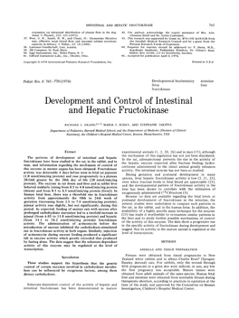 Development and Control of Intestinal and Hepatic Fructokinase