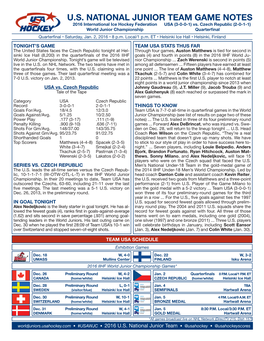 GAME NOTES 2016 International Ice Hockey Federation USA (3-0-0-1) Vs