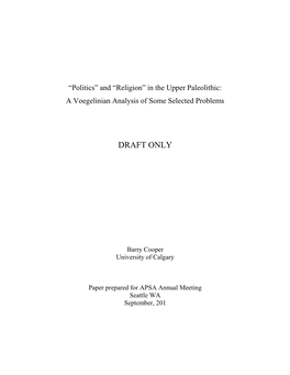 “Politics” and “Religion” in the Upper Paleolithic: a Voegelinian Analysis of Some Selected Problems