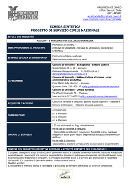 Racconti E Percorsi Tra Collina E Montagna Provincia Di Cuneo / Ente Proponente Il Progetto Comune Di Vernante, Comune Di Verzuolo, Comune Di Cherasco