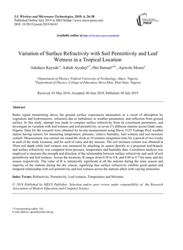 Variation of Surface Refractivity with Soil Permittivity and Leaf Wetness