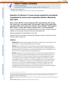 Detection of Influenza C Viruses Among Outpatients and Patients Hospitalized for Severe Acute Respiratory Infection, Minnesota, 2013–2016