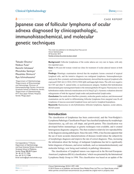 Japanese Case of Follicular Lymphoma of Ocular Adnexa Diagnosed by Clinicopathologic, Immunohistochemical, and Molecular Genetic Techniques