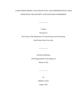 A Grounded Theory Analysis of Civil and Administrative Cases Pursued by the Security and Exchange Commission