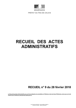 Recueil Des Actes Administratifs N° 9 Du 28 Février 2018