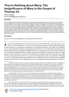 The Insignificance of Mary in the Gospel of Thomas 114 Anna Cwikla Anna.Cwikla@Mail.Utoronto.Ca