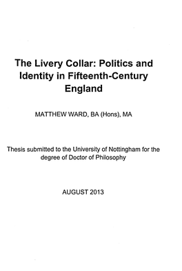 The Livery Collar: Politics and Identity in Fifteenth-Century England