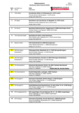 Sportbuzzer Hallenanschriften 19 20-2
