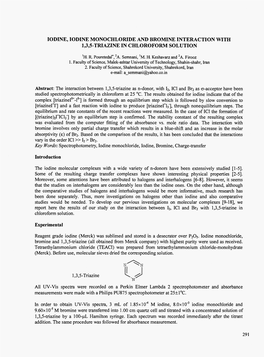 Iodine, Iodine Monochloride and Bromine Interaction with 1,3,5-Triazine in Chloroform Solution