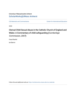 Clerical Child Sexual Abuse in the Catholic Church of England and Wales: a Commentary of Child Safeguarding (Cumberlege Commission, 2007)