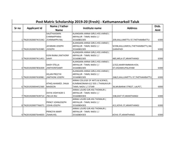 Post Matric Scholarship 2019-20 (Fresh) - Kattumannarkoil Taluk Name / Father Disb