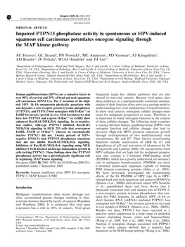 Impaired PTPN13 Phosphatase Activity in Spontaneous Or HPV-Induced Squamous Cell Carcinomas Potentiates Oncogene Signaling Through the MAP Kinase Pathway