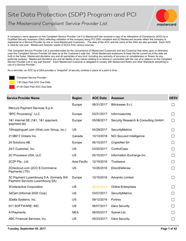 Service Provider Name Region AOC Date Assessor DESV