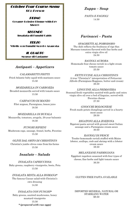 October Four Course Menu Zuppa – Soup $65/Person