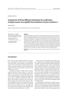 Comparison of Three Different Techniques for Eradication of Apple Mosaic Virus (Apmv) from Hazelnut (Corylus Avellana L.)