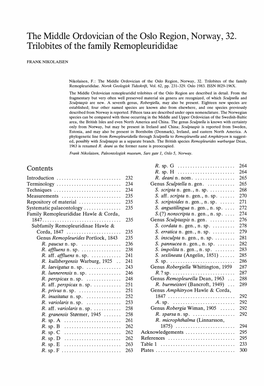 The Middle Ordovician of the Oslo Region, Norway, 32. Trilobites of the Family Remopleurididae