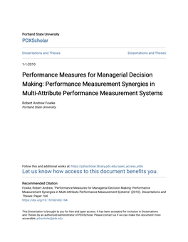 Performance Measures for Managerial Decision Making: Performance Measurement Synergies in Multi-Attribute Performance Measurement Systems