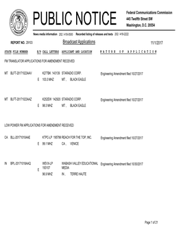 Broadcast Applications 11/1/2017