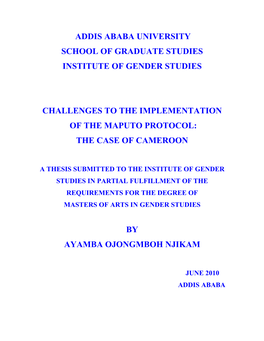 Addis Ababa University School of Graduate Studies Institute of Gender Studies