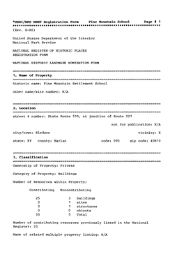 USDI/NPS NRHP Registration Form Pine Mountain School Page # 1 *********** (Rev